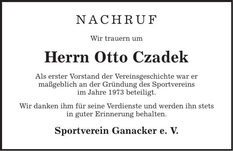 Traueranzeige Otto Czadek