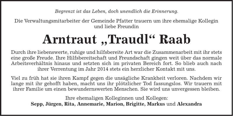 Traueranzeige Arntraud Raab