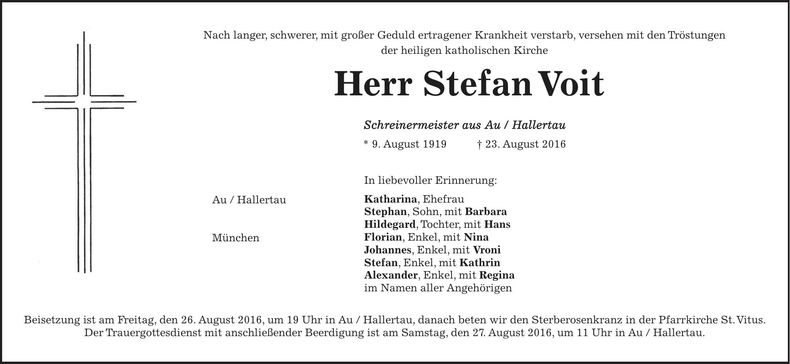 Traueranzeige Stefan Voit