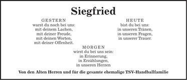 Traueranzeige Siegfried Brandl