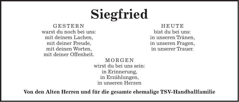 Traueranzeige Siegfried Brandl