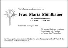 Traueranzeige Maria Mühlbauer