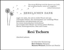 Traueranzeige Resi Tschorn