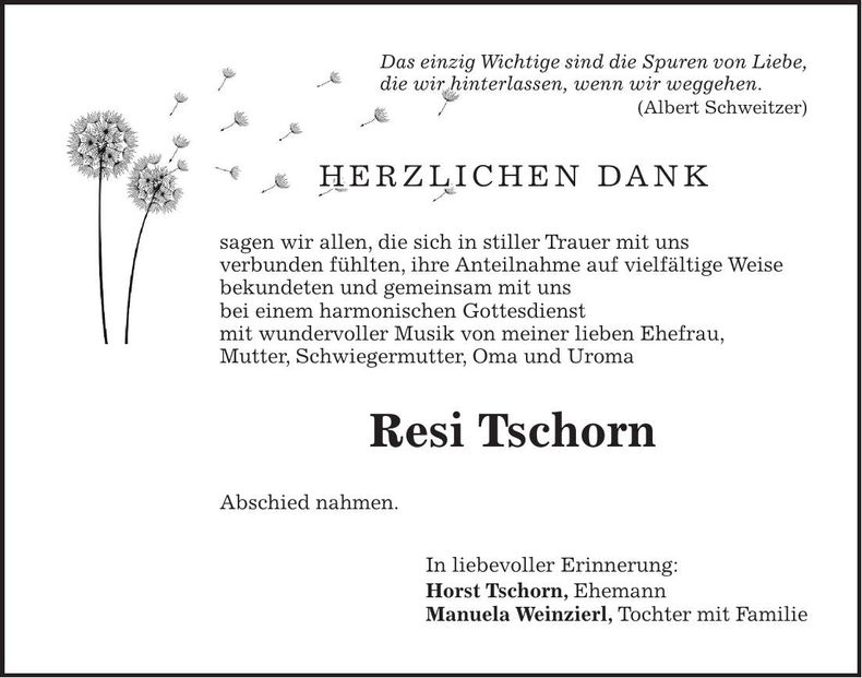 Traueranzeige Resi Tschorn