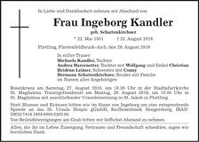Traueranzeige Ingeborg Kandler