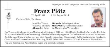 Traueranzeige Franz Plötz
