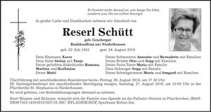 Traueranzeige Reserl Schütt
