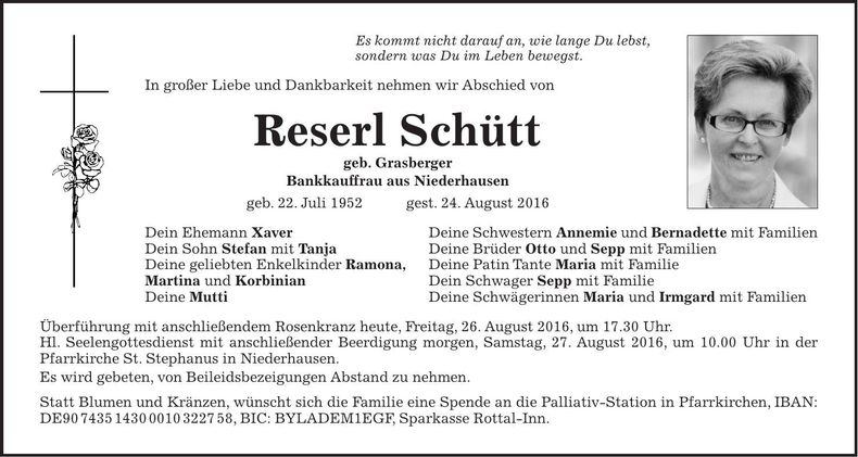 Traueranzeige Reserl Schütt