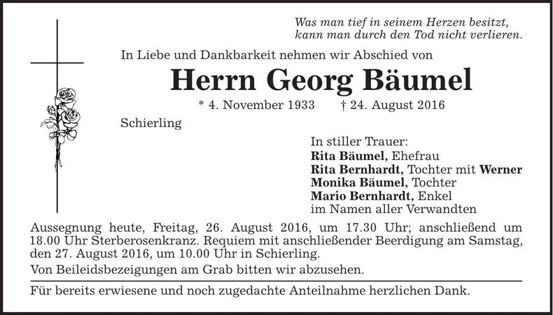 Traueranzeige Georg Bäumel