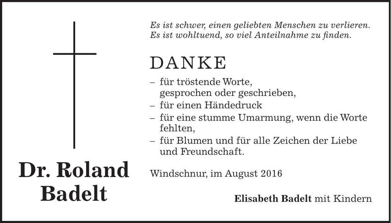 Traueranzeige Dr. Roland Badelt
