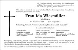 Traueranzeige Ida Wiesmüller
