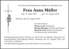 Traueranzeige Anna Müller