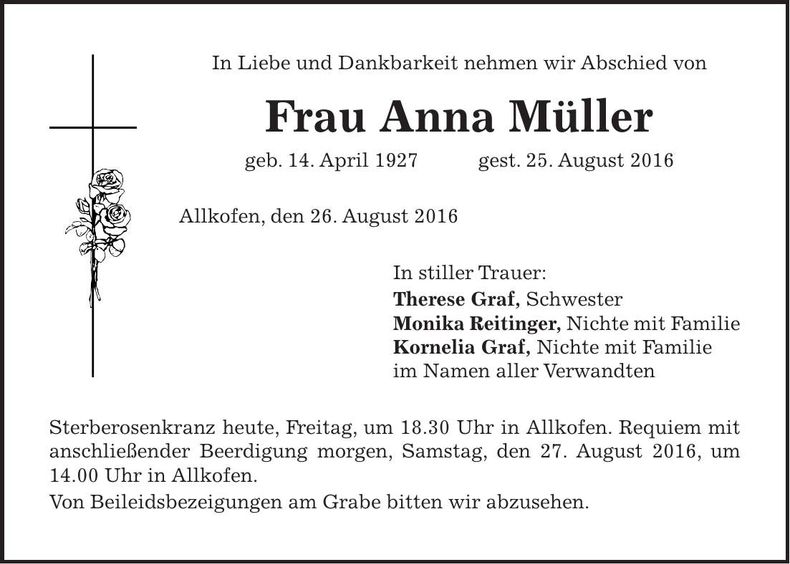 Traueranzeige Anna Müller