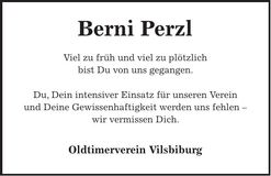 Traueranzeige Berni Perzl