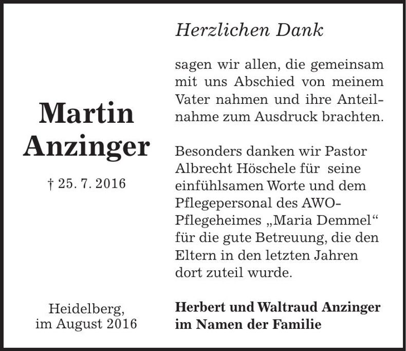 Traueranzeige Martin Anzinger