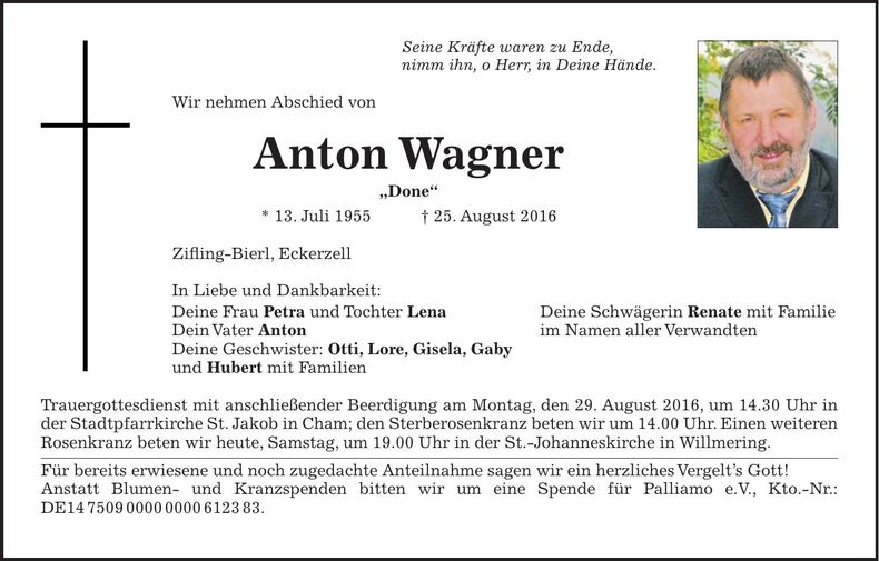 Traueranzeige Anton Wagner