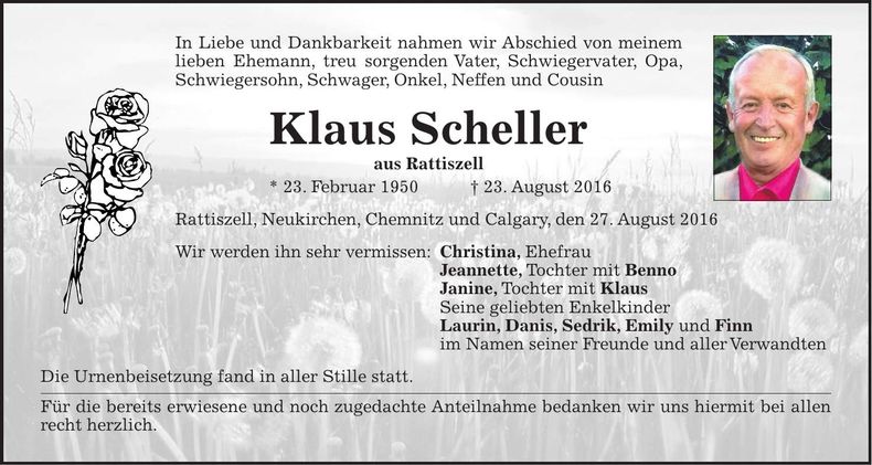 Traueranzeige Klaus Scheller