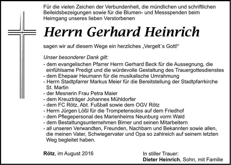 Traueranzeige Gerhard Heinrich