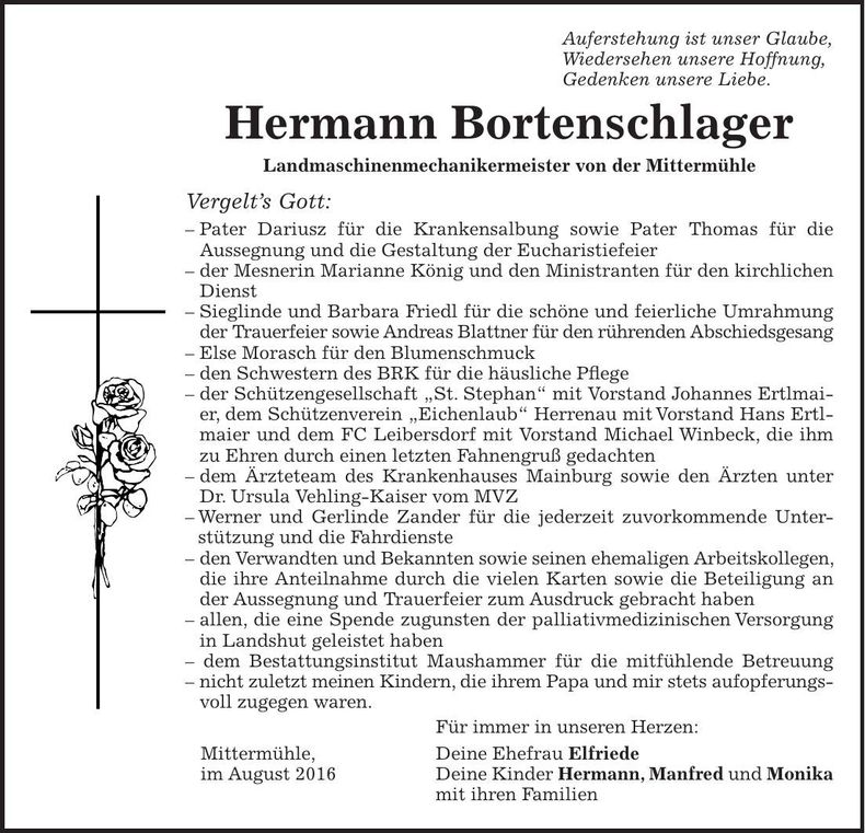 Traueranzeige Hermann Bortenschlager