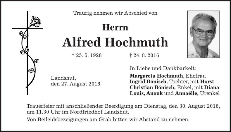 Traueranzeige Alfred Hochmuth