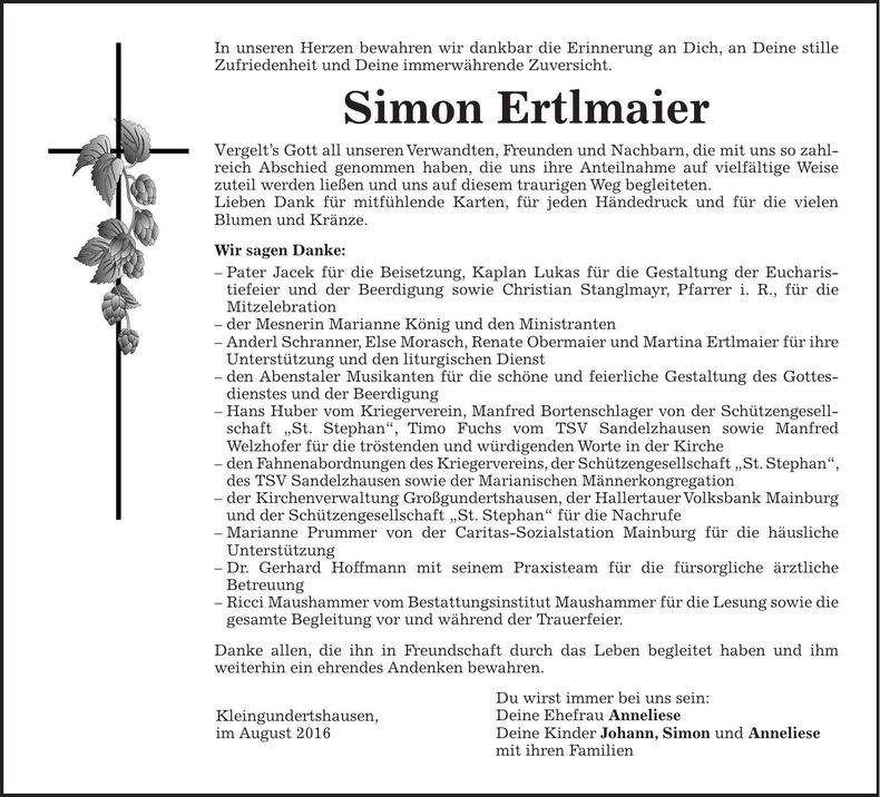 Traueranzeige Simon Ertlmaier