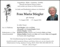 Traueranzeige Maria Stiegler