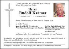 Traueranzeige Rudolf Krämer