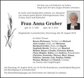 Traueranzeige Anna Gruber