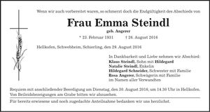 Traueranzeige Emma Steindl