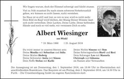 Traueranzeige Albert Wiesinger