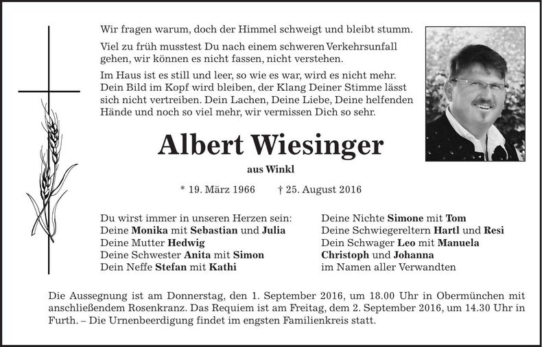 Traueranzeige Albert Wiesinger