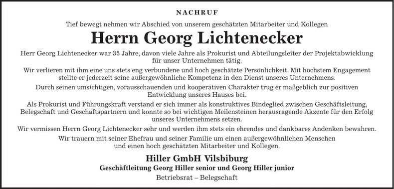 Traueranzeige Georg Lichtenecker