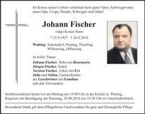 Traueranzeige Johann Fischer