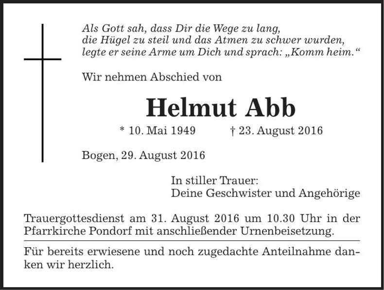 Traueranzeige Helmut Abb