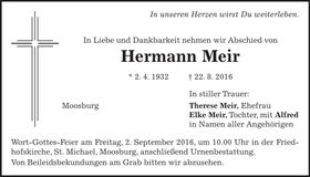 Traueranzeige Hermann Meir