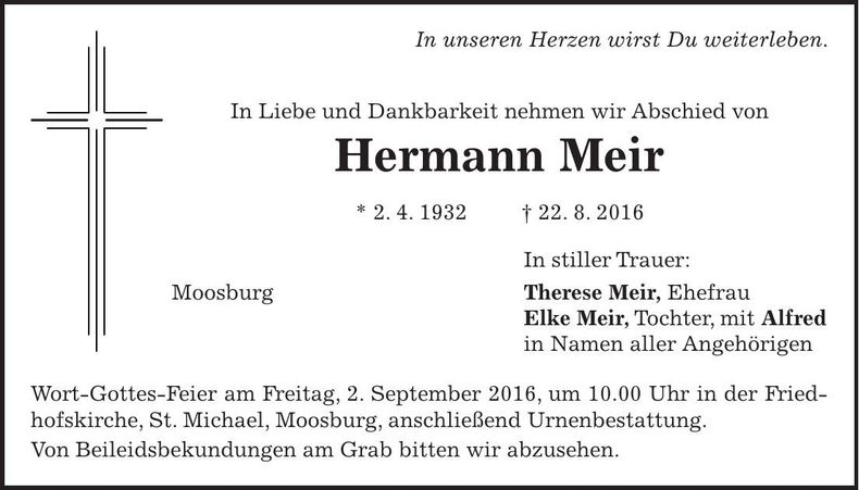 Traueranzeige Hermann Meir