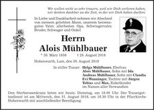 Traueranzeige Alois Mühlbauer