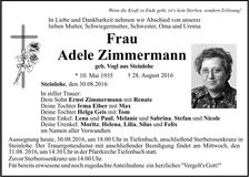 Traueranzeige Adele Zimmermann