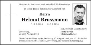 Traueranzeige Helmut Brussmann