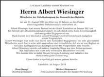 Traueranzeige Albert Wiesinger