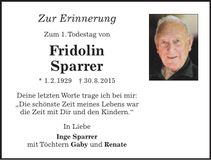 Traueranzeige Fridolin Sparrer