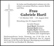 Traueranzeige Gabriele Hartl