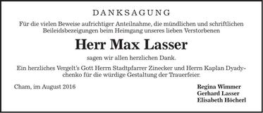 Traueranzeige Max Lasser