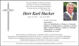 Traueranzeige Karl Hacker