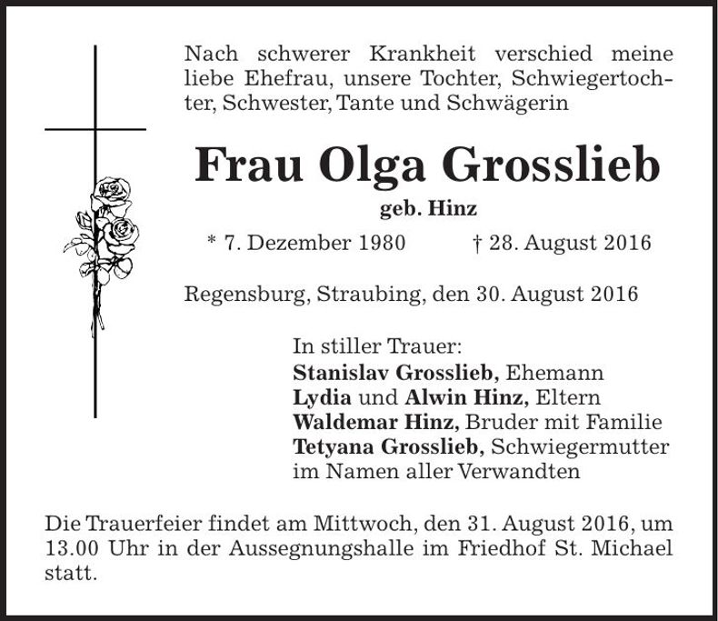 Traueranzeige Olga Grosslieb