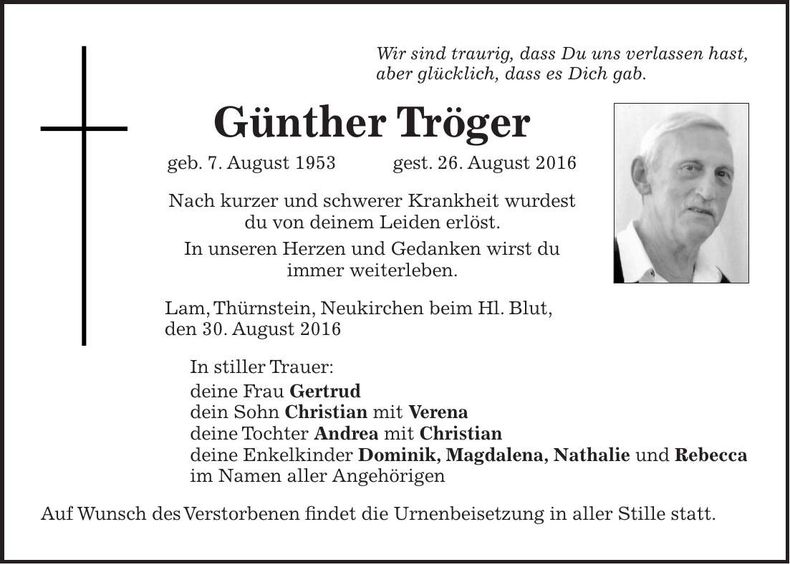 Traueranzeige Günther Tröger