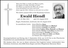 Traueranzeige Ewald Hiendl
