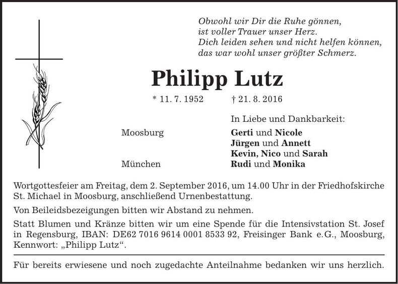 Traueranzeige Philipp Lutz