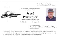 Traueranzeige Josef Penzkofer