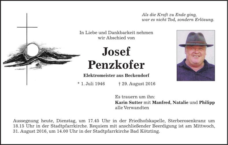 Traueranzeige Josef Penzkofer